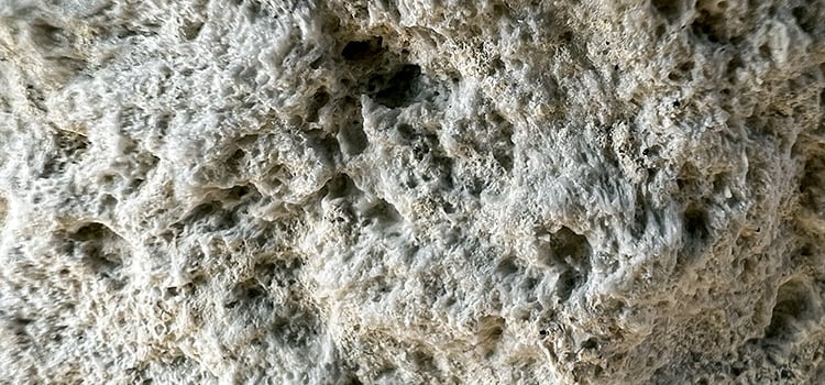 magnified photo showing frothy, foamed-stone nature of pumice